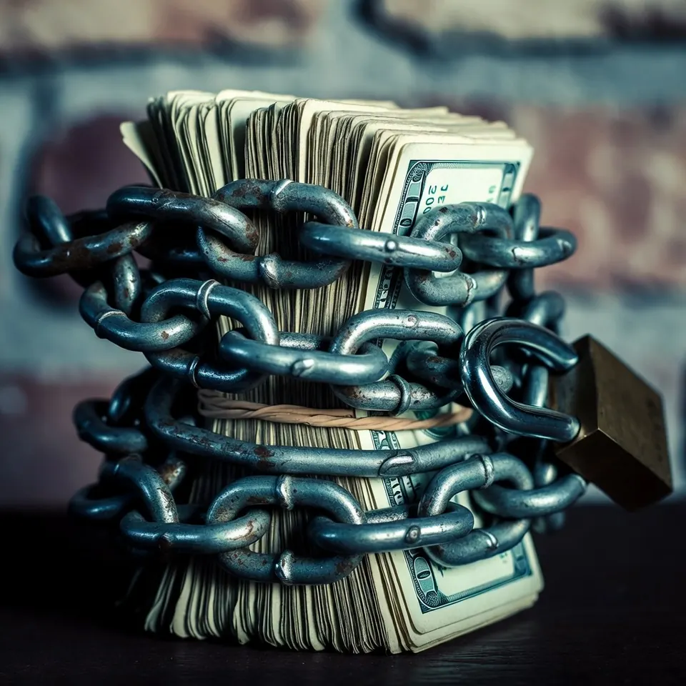 Locked up money representing financial risk in governance